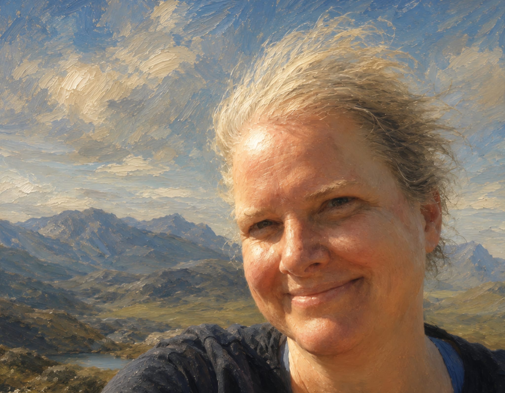 Self portrait doctored using AI by Sarah M Lawton